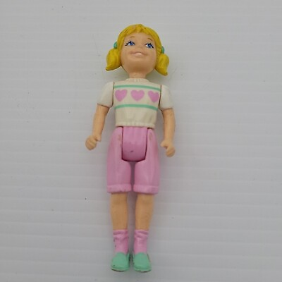 #ad PLAYSKOOL Dollhouse BLONDE GIRL WHITE SHIRT Playschool w PIGTAILS RARE Hearts $19.99