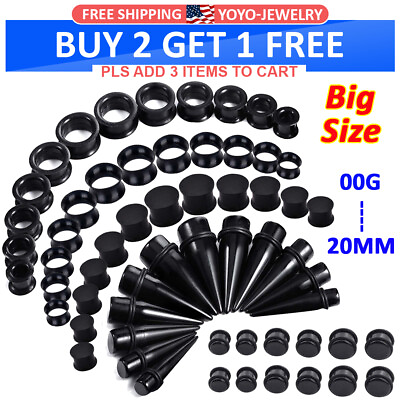 #ad 24PC Ear Stretching Kit 00G 20mm Big Gauges Silicone Tunnel Acrylic Taper Plug $12.99