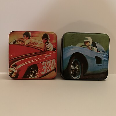 #ad 2x Fossil Watch EMPTY Metal Tin Boxes 2003 Racing Cars $11.99