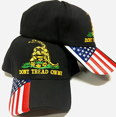 #ad GADSDEN DON#x27;T TREAD ON ME USA 2ND AMENDMENT NRA Embroidered BLACK Cap Hat $10.88