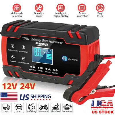 12 24V Car Smart Automatic Battery Charger Maintainer Pulse Repair AGM Portable $25.99