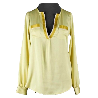 #ad The Limited Sz XS Lemon Yellow White V Neck Long Sleeve 100% Polyester Top $14.99
