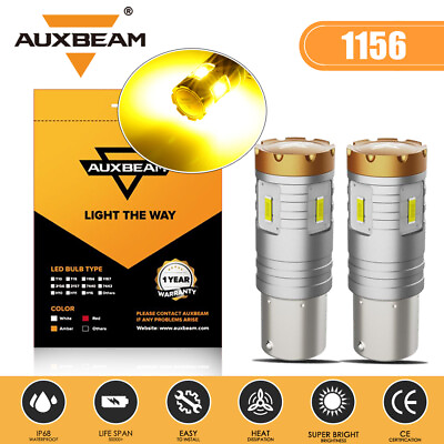 #ad AUXBEAM 1156 LED Bulb Reverse Tail Stop Brake Signal Lights 4200K Amber CANBUS $25.99