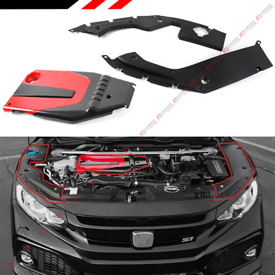 #ad FOR 16 2021 HONDA CIVIC JDM RED BLK TYPE R STYLE ENGINE COVER SIDE PANEL COVER $64.99