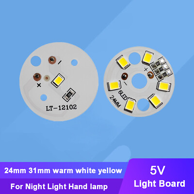 #ad 2pcs 5V 24mm 31mm LED White Warm Yellow Lamp Light Board Bulb Round Light Source $1.79