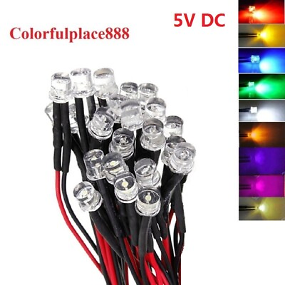 #ad 5mm Flat 5V Pre Wired Red Yellow Blue Green White Orange UV Pink Warm white Led $7.99