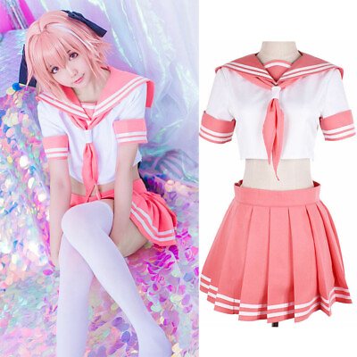 #ad Fate Apocrypha FGO Astolfo Cosplay Costume Pink Sailor Suit JK Uniform Stockings $19.99