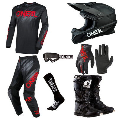 #ad ONeal Element Voltage Red motocross gear Jersey Pants Gloves Boots Helmet combo $385.00