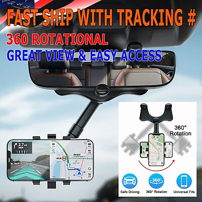 360° Car Phone Holder Rotatable And Retractable Rearview Mirror Mount Universal $5.99