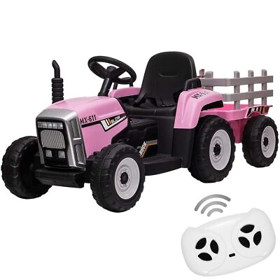 #ad 12V Ride on Car for Kids Tractor Trailer ToysRemote ControlMP3 Player Pink $159.98