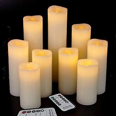 #ad Flameless Candles Led Candles Pack of 9 H 4quot; 5quot; 6quot; 7quot; 8quot; 9quot; x D 2.2quot; Ivory ... $38.58