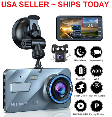 Touch Screen Dash Cam 4quot; 1080P Dual Lens Car DVR Recorder Front and Rear Camera $29.98