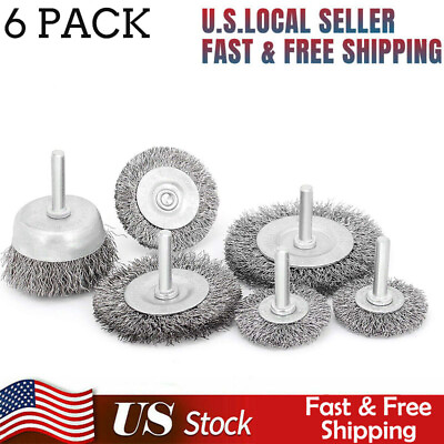#ad 6pc Wire Wheel Cup Brush Set Coarse Crimped Carbon Steel Shank Drill Attachments $9.99