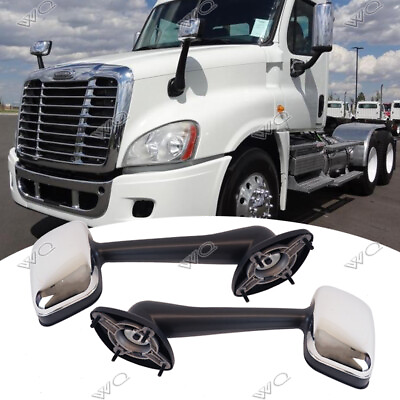 #ad For 2008 2016 Freightliner Cascadia Hood Mirrors Chrome Manual LHRH Side Pair $79.00