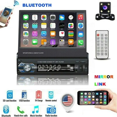 #ad Single 1 Din 7quot; Flip Stereo Car Radio Player Touch Screen BT USB TF AUX Camera $69.99