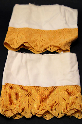 #ad LOT H Sew Lace Trim From Pillow Cases Yellow 3#x27; Wide 42quot; Length 2X Machine Made $8.50