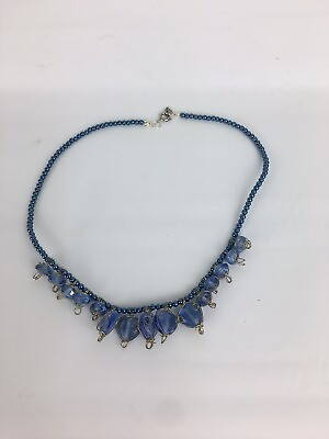 #ad Necklace Beaded Costume Jewelry Wire Wrapped Blue $9.99