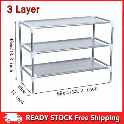 #ad 3 Tier Metal Shoe Rack Organizer Storage Shelf Stand Holder Stackable Closet $11.90