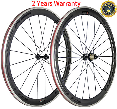 700C 50mm Road Bike Carbon Wheelset Alloy Aluminum Brake Surface Carbon Wheels $389.00