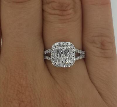#ad 4 Ct Split Shank Pave Cushion Cut Diamond Engagement Ring VS1 G White Gold 14k $9819.00