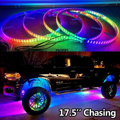 #ad 4pcs 17.5#x27;#x27; Double Row Color Chaser Flowing LED Wheel Rim Ring Lights For Truck $248.17