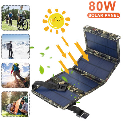80W USB Solar Panel Folding Power Bank Outdoor Camping Hiking Phone Charger US $18.79