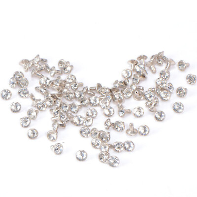 #ad 100pcs 7mm White Crystal Rhinestone Studs for DIY Clothes Craft $7.79