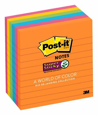 POST IT NOTES 6 LINED PADS OF 90= TOTAL 540 BRIGHT COLORED SHEETS $14.21
