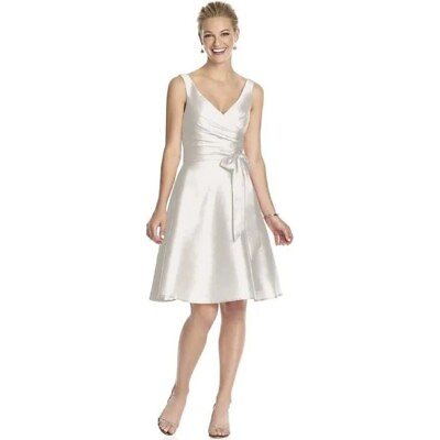 #ad Alfred Sung Snow White Wrap Bodice Cocktail Length Dress Size 14 NWT $60.00