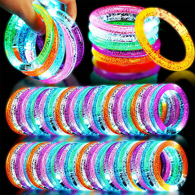 #ad 20 PCS Light Up Acrylic Bracelet Wristband LED Flashing Glow Blinking Rave Wear $9.07