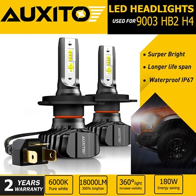 #ad AUXITO H4 9003 HB2 Csp LED Headlight Kit 9000LM Hi Lo Beam Bulb Fanless 6K WHITE $33.99