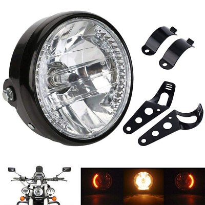 #ad Universal 7quot; Motorcycle Headlight Amber LED Turn Signal Indicators With Bracket $20.90