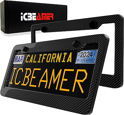 #ad #ad ICBEAMER License Plate Frames Gloss Real Carbon Fiber Waterproof Black Plastic $27.54