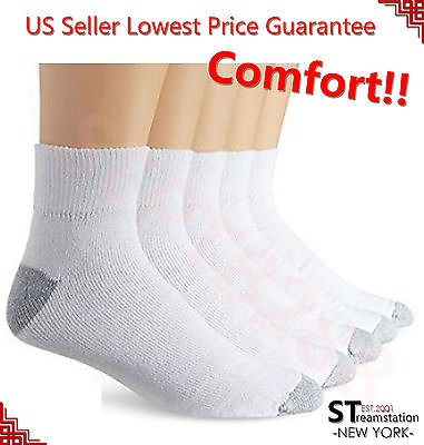 #ad New 12 Pairs Ankle Quarter Crew Mens Socks Cotton Low Cut 10 13 White LOT USA $6.99