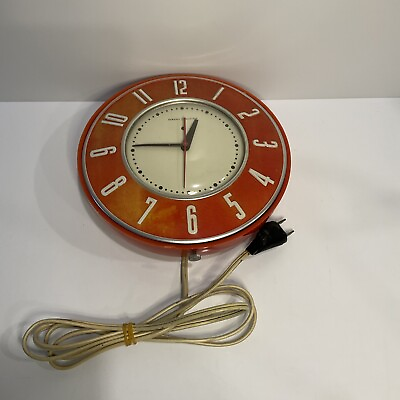 #ad Vintage WORKING General Electric Wall Clock MODEL 2H2G Analog Orange White $98.70