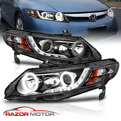 #ad For 2006 2011 Honda Civic Sedan Black LED Projector Headlights $205.91