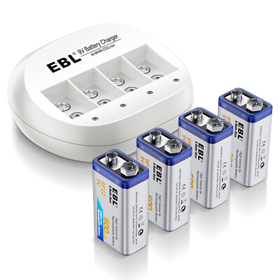 #ad EBL 9v Battery USB Rechargeable Lithium 6f22 PP3 Block 9volt Li ion charger Lot $8.89