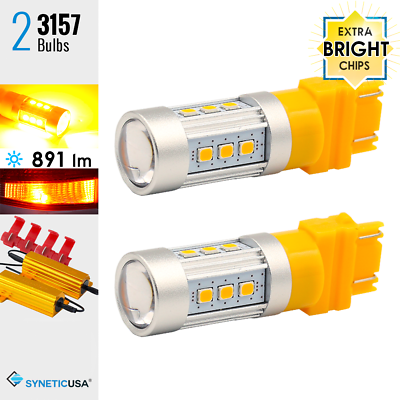 #ad 3157 Super Bright LED 890LM Amber Yellow Front Turn Signal Light BulbsResistors $15.49