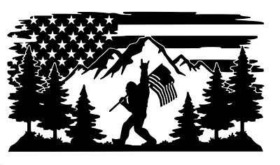 #ad BIGFOOT SASQUATCH VINYL DECAL FLAG CARRYING MOUNTAINS FUNNY VINYL DECALS $5.95
