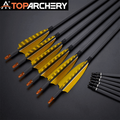 #ad 6 12Pcs 32quot; Carbon Arrows Spine 400 with 4quot; Real Feather OD 7.5mm Hunting Target $26.59