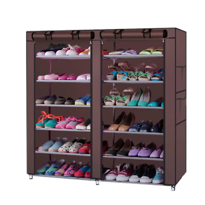 #ad 6 Tier Brown Fabric Shoe Rack up to 36 Pair Storage Shelving Organizer Display $22.61