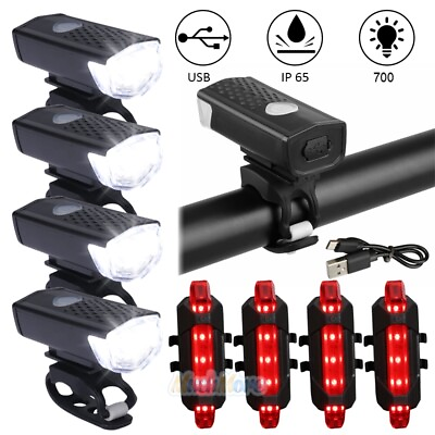 #ad Lot Super Bright USB LED Bike Bicycle Light Rechargeable Headlightamp;Taillight Set $38.99