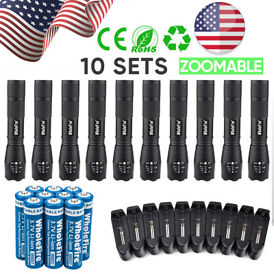 #ad Lot 990000LM LED Flashlight Tactical Super Bright Zoom Torch w Batteryamp;Charger $9.99