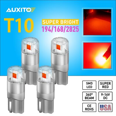 #ad 4X AUXITO Super Red T10 168 194 192 921 2825 LED Parking Side Wedge Light Bulbs $15.99