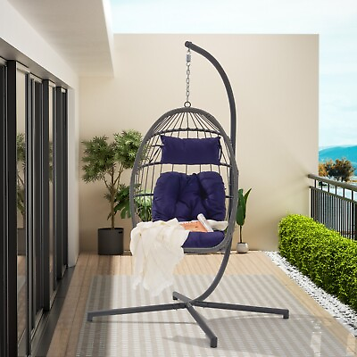 #ad Egg Swing Chair w Stand Indoor Outdoor Hanging Basket Chair Hammock Chair 350lbs $199.43