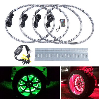 #ad LED Wheel Ring Lights Double Row Color RGB Rim Lights Car Bluetooth 4x17.5#x27;#x27; $99.76