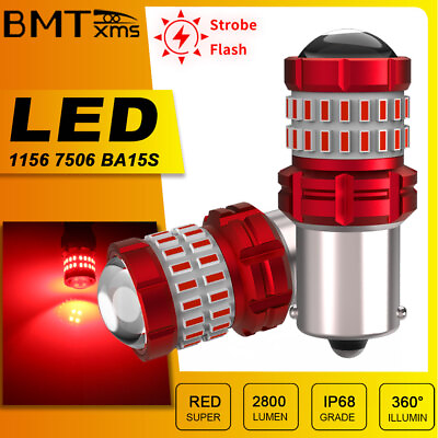 #ad 2pcs 1156 Strobe Flashing Red LED Bulb 7056 3497 Canbus Tail Stop Brake Light $13.49