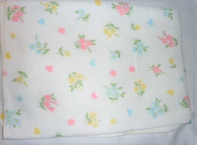 #ad Vintage Baby Girl Blanket White fleece Pink Yellow Blue Heart Flower $26.24