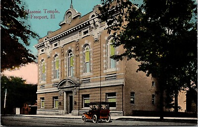 #ad #ad Freeport Illinois Vintage Car at Masonic Temple Little Building Poster Sign 1910 $10.00