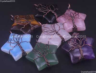 #ad Natural Gemstones Star Handmade Wire Wrap Life Tree Healing Pendant Beads Copper $19.99